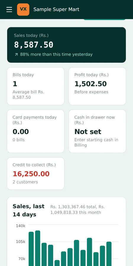 The POS owner dashboard on a phone