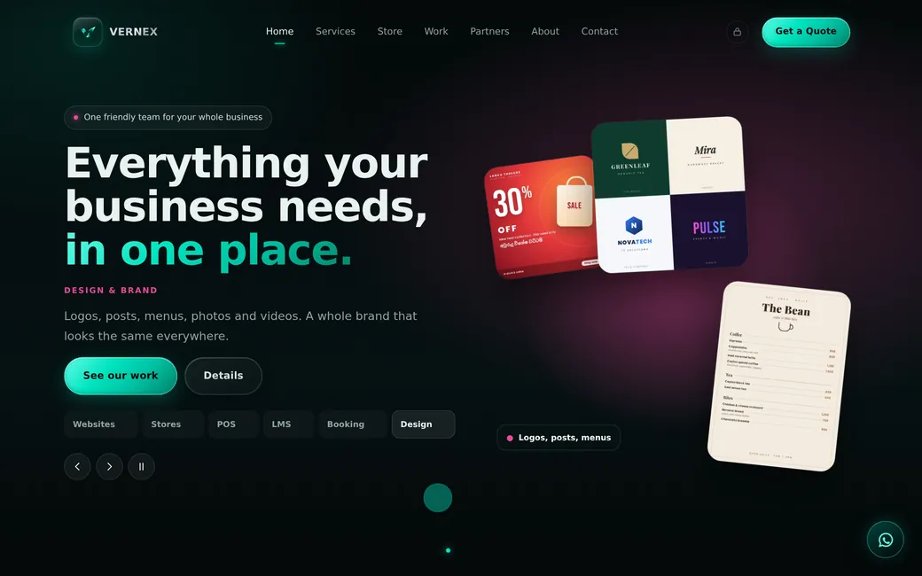 A VERNEX business website on a laptop